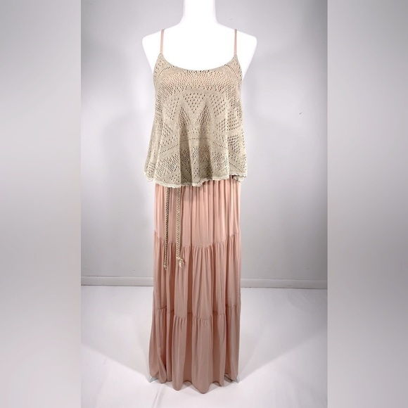 Moutaki maxi overlay dress Beachy boho knit  pink size S/M - Picture 1 of 13